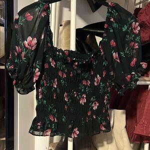 Wayf Black and Pink Floral Blouse